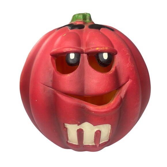 M&M Red Light-up Blow Mold Pumpkin Jack O Lantern Halloween 12" 1999 - Picture 1 of 10